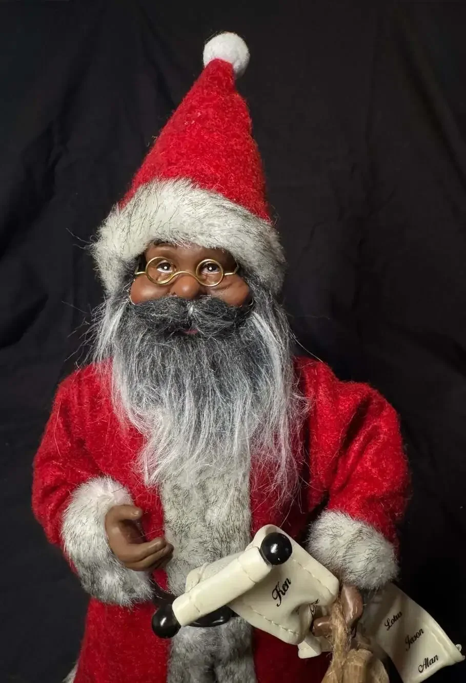 Ashland African American Santa Claus Tabletop Figurine with Sleigh and Scroll